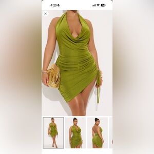 Elegant Olive Green Ruched Dress